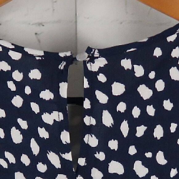 NAVY BLUE WITH WHITE DESIGN ROUND NECK RUFFLE CAP SLEEVE PRAIRE TUNIC TOP 2XL - Picture 6 of 8